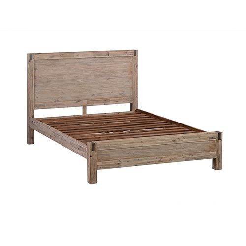 King size Bed Frame in Solid Acacia Wood with Medium High Headboard in Oak Colour