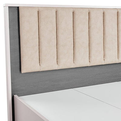 Queen Bed Frame Fabric Upholstery MDF LED Headboard in Champagne Colour