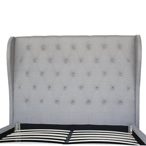 Bed Frame King Size in Grey Fabric Upholstered French Provincial High Bedhead