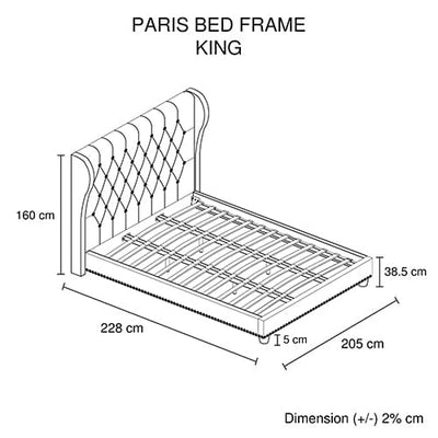 Bed Frame King Size in Grey Fabric Upholstered French Provincial High Bedhead