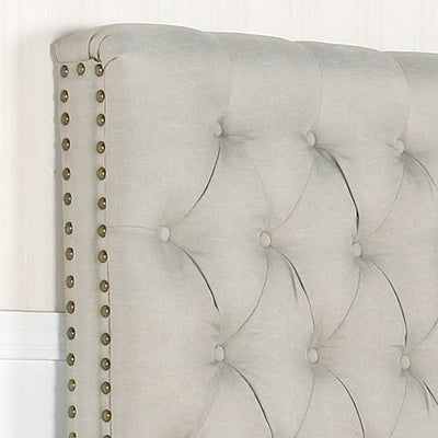 Bed Head King Size French Provincial Headboard Upholsterd Fabric Beige