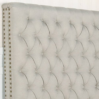 Bed Head Queen Size French Provincial Headboard Upholsterd Fabric Beige