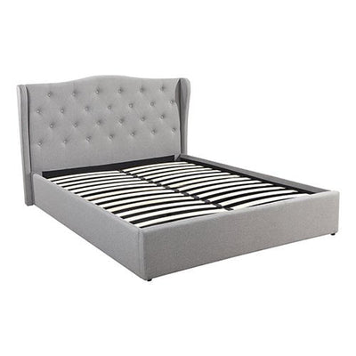 Gas Lift Queen Size Storage Bed Frame Upholstery Fabric in Grey Colour with Tufted Headboard and Wings