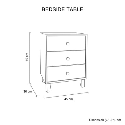 Bedside Table MDF 3 Drawers Side Table Night Stand Storage in Brown Colour