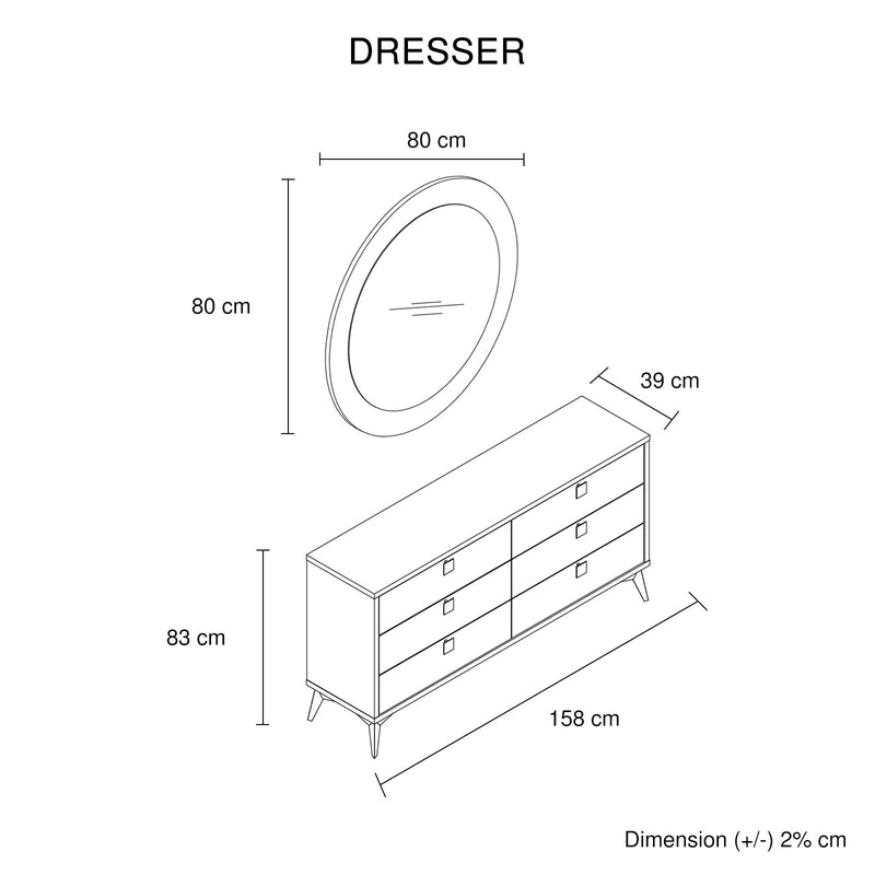 Dressing Chest With 6 Storage Drawers MDF Mirror Combination of Champagne and Black Colour