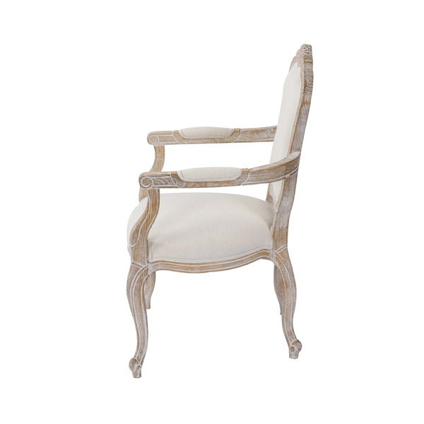 Large Size Oak Wood White Washed Finish Arm Chair Dining Set