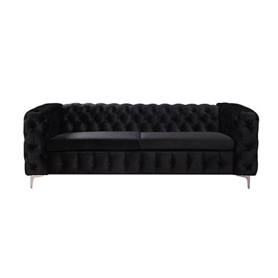 3+2 Seater Sofa Classic Button Tufted Lounge in Black Velvet Fabric with Metal Legs