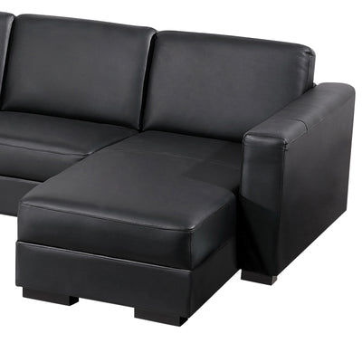 Lounge Set Luxurious 6 Seater Bonded Leather Corner Sofa Living Room Couch in Black with Chaise