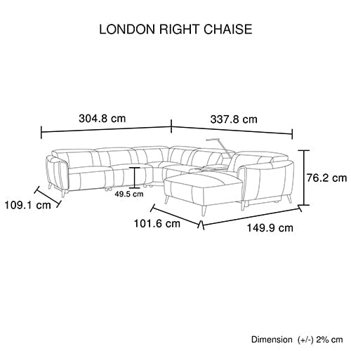 London 5 Seater Corner Sofa Chaise Genuine Leather Electric Recliner Power Slide Right Chaise