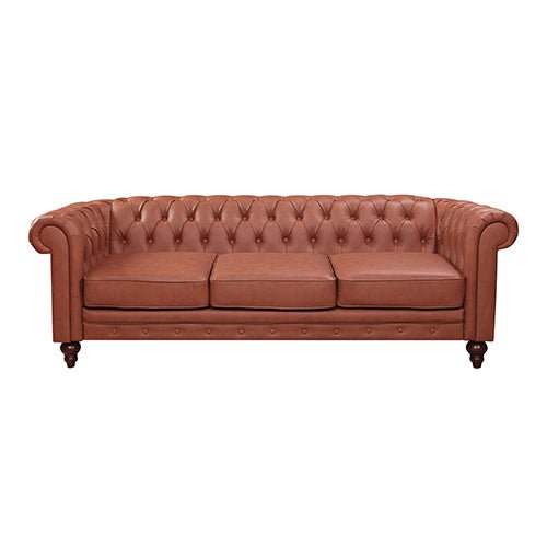 3 Seater Brown Sofa Lounge Chesterfireld Style Button Tufted in Faux Leather