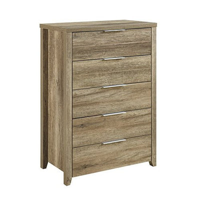 Tallboy with 5 Storage Drawers Natural Wood like MDF in White Ash Colour