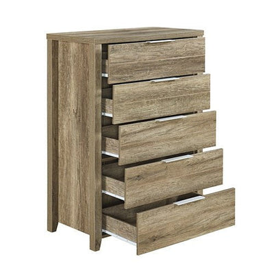 Tallboy with 5 Storage Drawers Natural Wood like MDF in White Ash Colour