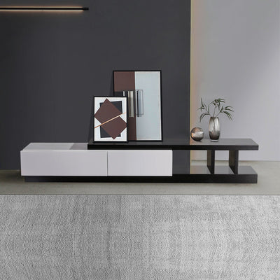 TV Cabinet with 2 Storage Drawers With High Glossy Assembled Entertainment Unit in Black & White colour