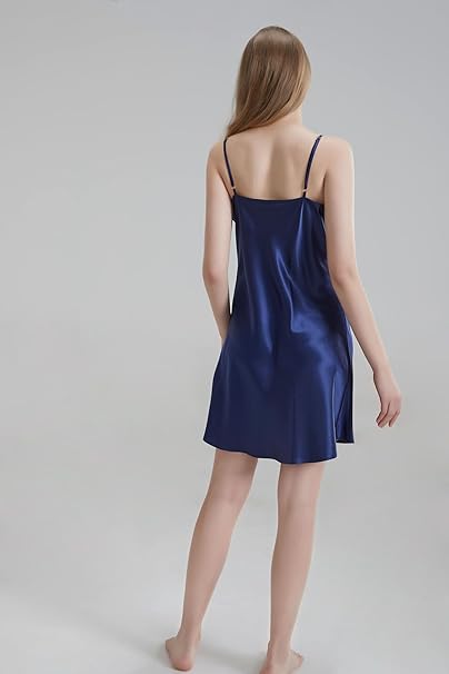 Silk Chemise - Navy Blue, Medium - Luxurious Silk Chemise for Women Sleepwear - Soft, Lightweight & Elegant