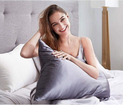 Luxury Pillowcase 2 Pack - 100% Pure Mulberry Silk on Both Sides - Charcoal