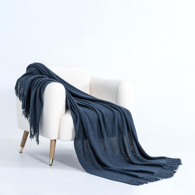 Micro Plush Knitted Woven Throw Blanket - Navy