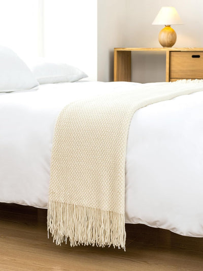 Micro Plush Knitted Woven Throw Blanket - Snow