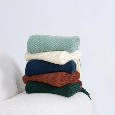 Micro Plush Knitted Woven Throw Blanket - Snow