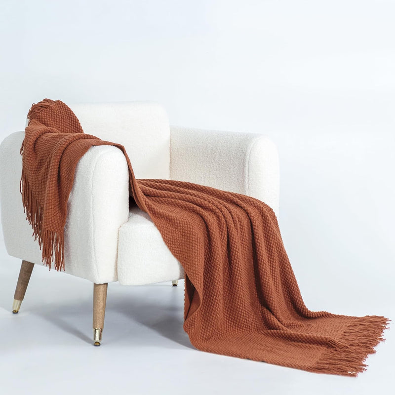 Micro Plush Knitted Woven Throw Blanket - Terracotta