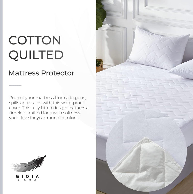 100% Ultra-Soft Cotton Quilted Anti-Microbial Mattress Cover Protector - Single Size
