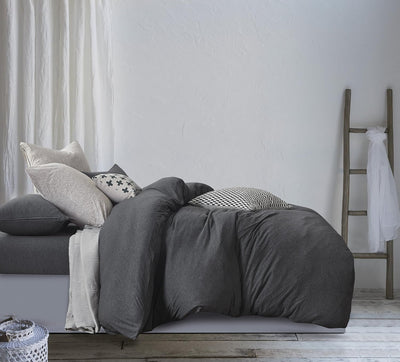 100% Jersey Cotton Quilt Cover Set - Black Marble - Single