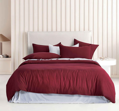 Vintage Washed Microfibre Quilt Cover Set (Burgundy, Single)