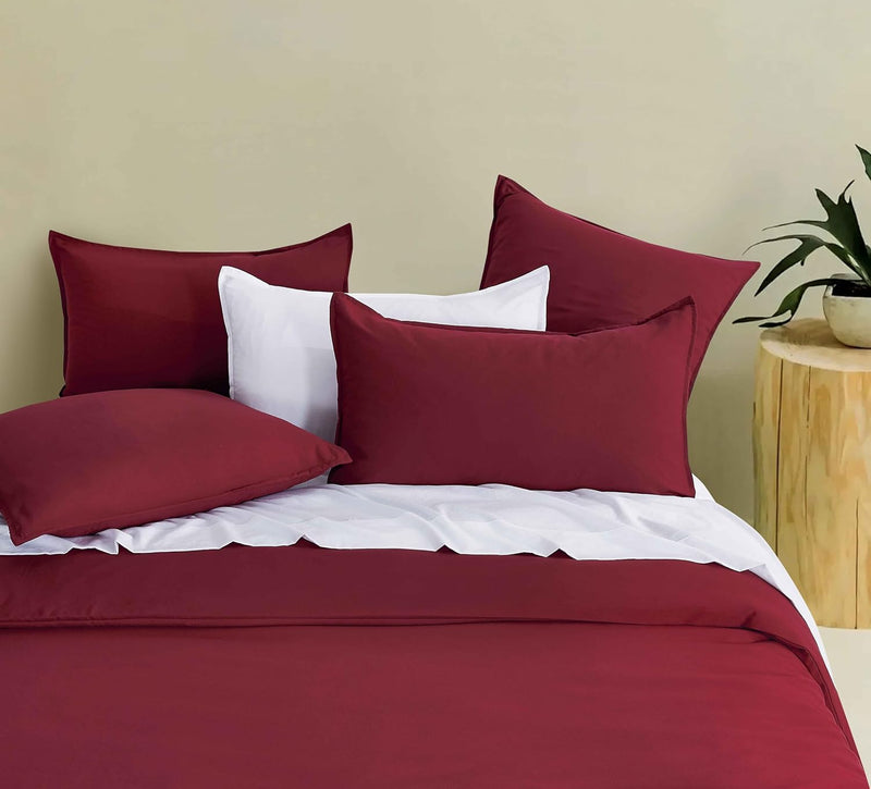 Vintage Washed Microfibre Quilt Cover Set (Burgundy, Single)