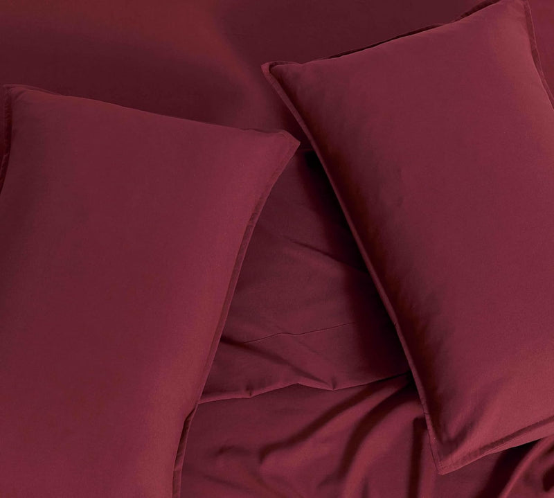 Vintage Washed Microfibre Quilt Cover Set (Burgundy, Single)