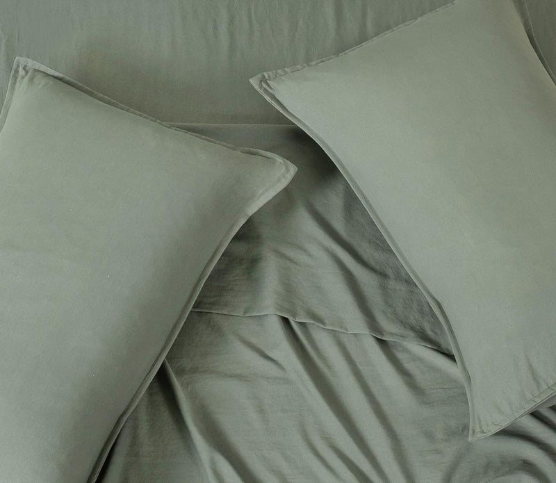 Vintage Washed Microfibre Quilt Cover Set (2Pcs) - Khaki Green - Single Size