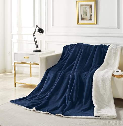 2-in-1 Teddy Sherpa Quilt Cover Set (Navy Blue, Single)