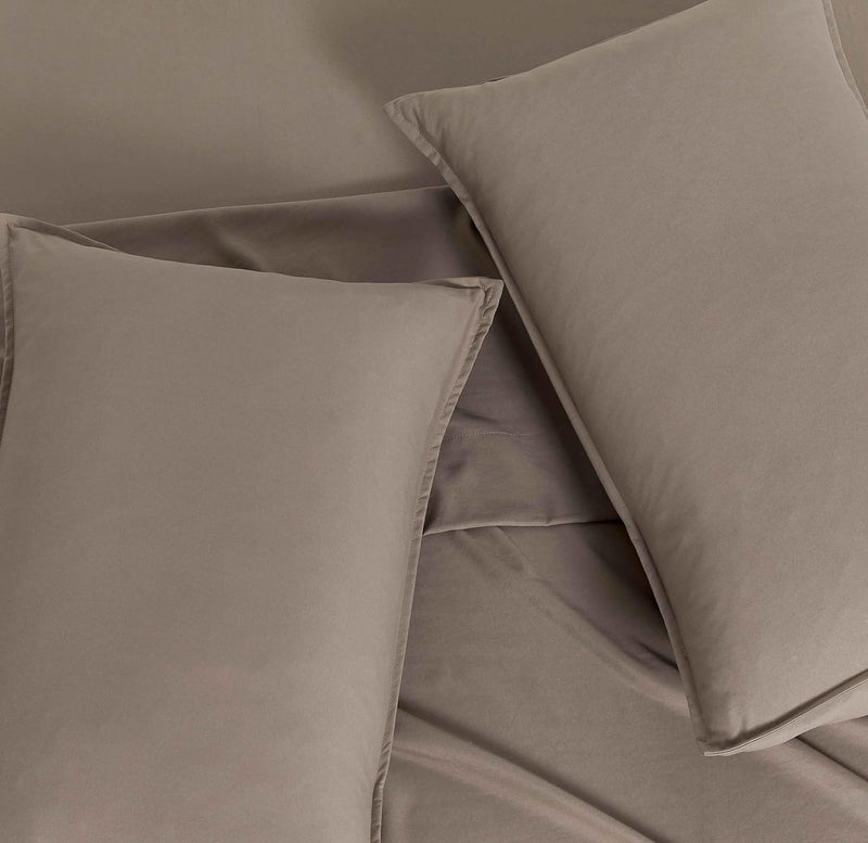 Vintage Washed Microfibre Quilt Cover Set (Truffle, Single)