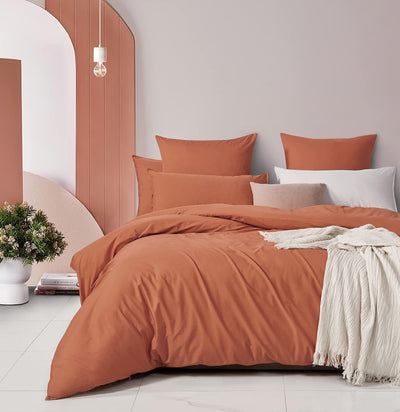 100% Cotton Vintage Washed Bed Quilt Cover Set - Brick - Single