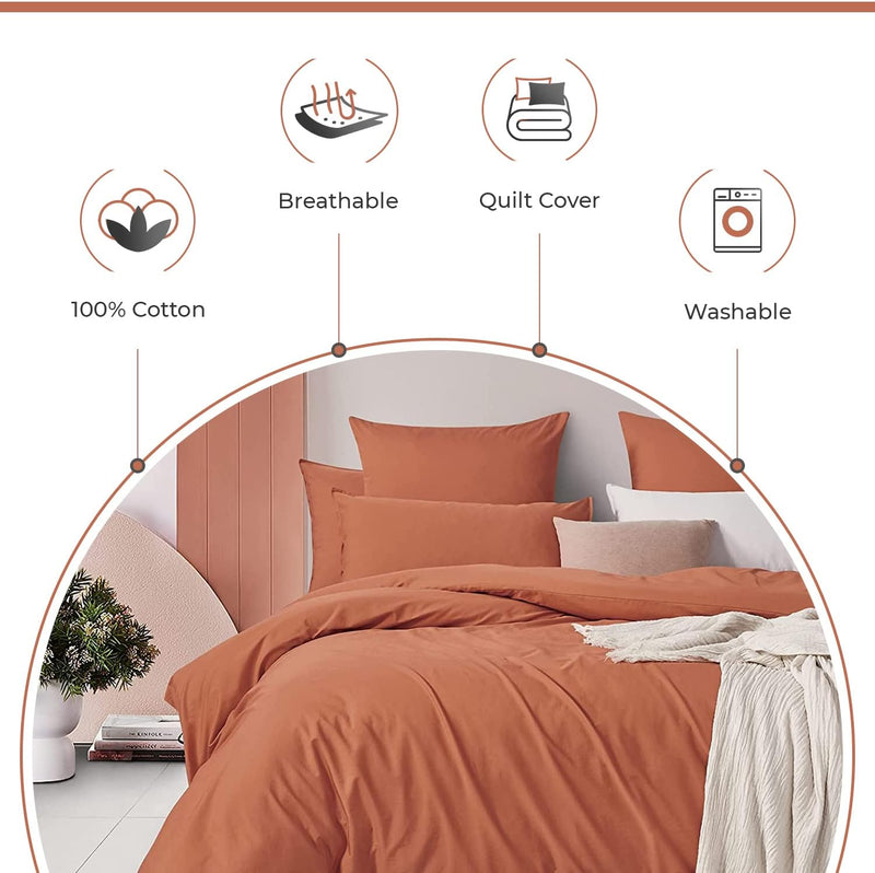 100% Cotton Vintage Washed Bed Quilt Cover Set - Brick - Single
