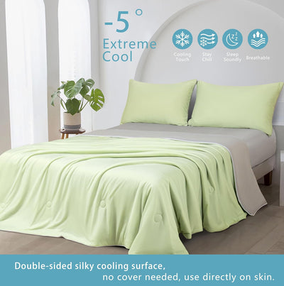 Ice Cooling Reversible Comforter/Blanket/Quilt - Green and Grey, Single/Double - Soft Lightweight Breathable for Hot Weather - Emphasizing Comfort, Cooling, and Suitability for Hot Weather