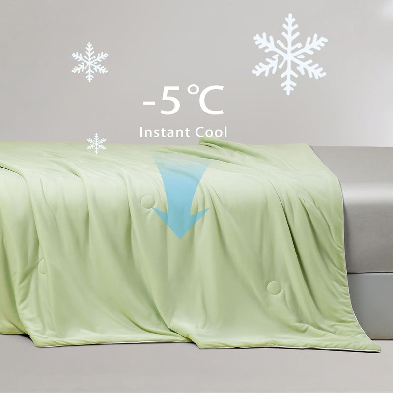 Ice Cooling Reversible Comforter/Blanket/Quilt - Green and Grey, Single/Double - Soft Lightweight Breathable for Hot Weather - Emphasizing Comfort, Cooling, and Suitability for Hot Weather