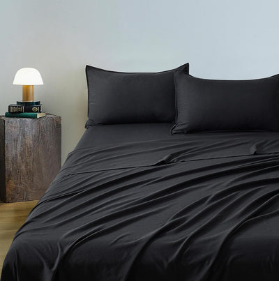 Vintage Washed Microfibre Sheet Set with 1 Pillowcase - Black - Single