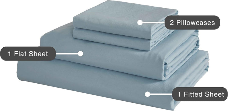 Vintage Washed Microfibre Sheet Set (Blue, Single)