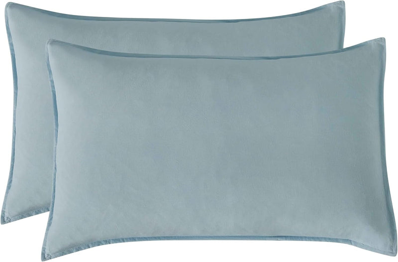 Vintage Washed Microfibre Sheet Set (Blue, Single)