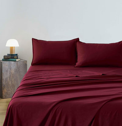 Vintage Washed Microfibre Sheet Set (Burgundy, Single)