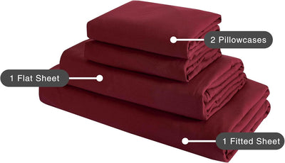 Vintage Washed Microfibre Sheet Set (Burgundy, Single)