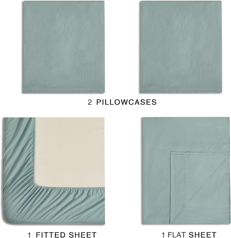 Vintage Washed Microfibre Sheet Set with 1 Pillowcase - Seafoam - Single