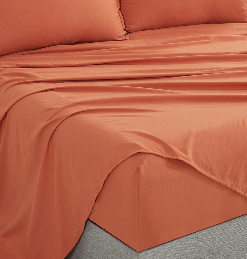 Vintage Washed Microfibre Sheet Set with 1 Pillowcase - Terracotta - Single