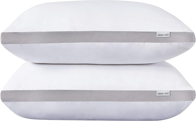 Bamboo Cooling Pillows Twin Pack - Luxury Plush Down-Like Microfibre Pillows for Bedding - Ultra Soft, Comfy & Breathable Standard Pillows