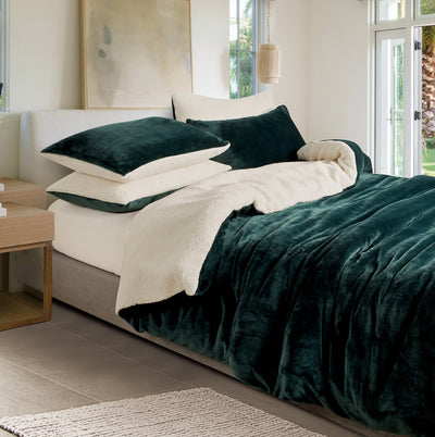 2-in-1 Teddy Sherpa Quilt Cover Set (Double Size - Emerald Green)