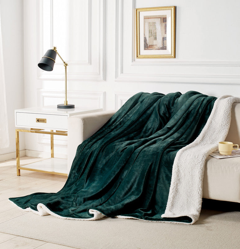 2-in-1 Teddy Sherpa Quilt Cover Set (Double Size - Emerald Green)