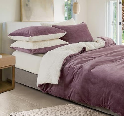 2-in-1 Teddy Sherpa Quilt Cover Set (Mauve, Double)