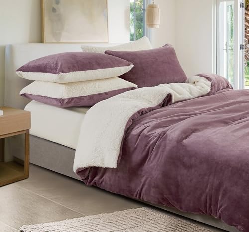 2-in-1 Teddy Sherpa Quilt Cover Set (Mauve, Double)