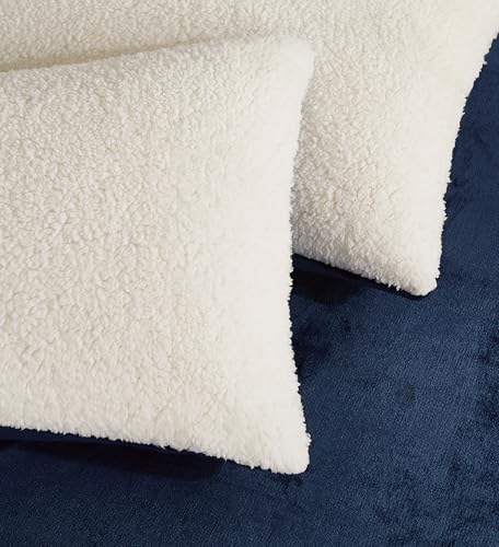 2-in-1 Teddy Sherpa Quilt Cover Set (Navy Blue, Double)