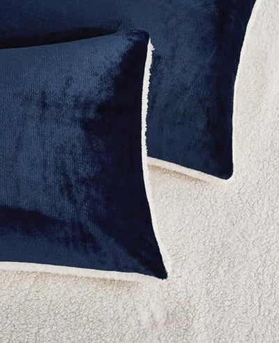 2-in-1 Teddy Sherpa Quilt Cover Set (Navy Blue, Double)