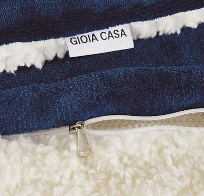 2-in-1 Teddy Sherpa Quilt Cover Set (Navy Blue, Double)